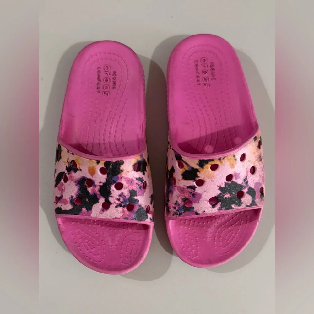 CROCS Pink Floral Slide Sandals